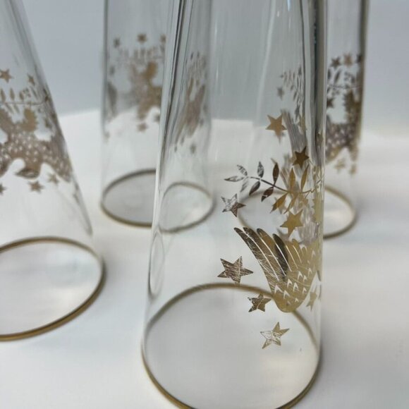 Set of 4 Vintage Champagne or Pilsner Gold Eagle Glasses with Patriotic Design - Picture 8 of 8